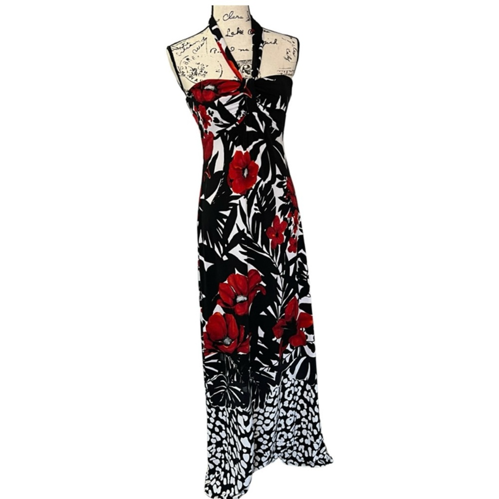 White House Black Market Red and Black Patterned Dress